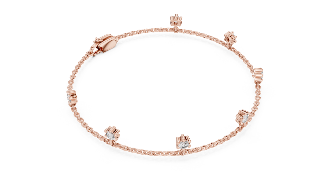 Dangling Round Moissanite Charm Chain Bracelet in rose 925 sterling silver, view 3