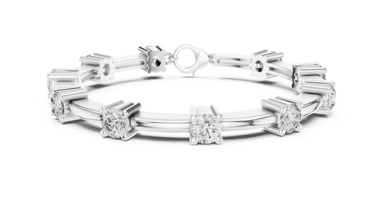 Round Moissanite Station Bar Bracelet in white 925 sterling silver, view 1
