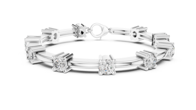 Round Moissanite Station Bar Bracelet in white 925 sterling silver, view 1