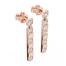 Moissanite bar drop earrings in rose 925 sterling silver, view 2