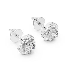 Round moissanite swirl stud earrings in white 925 sterling silver, view 2