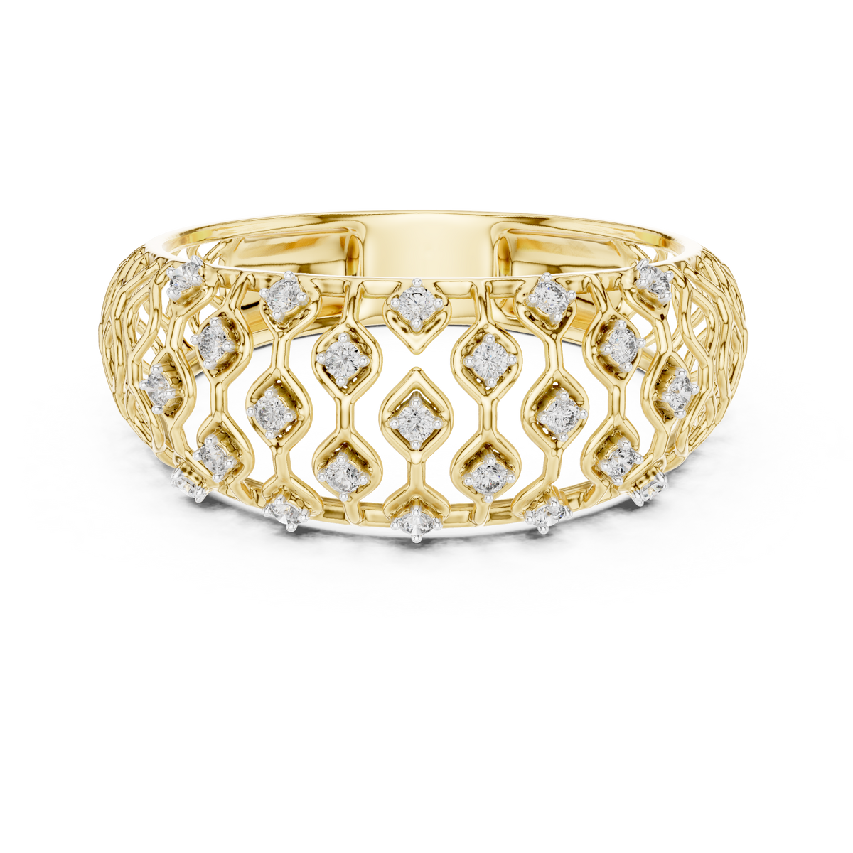 Domed Lattice Moissanite Band in yellow 925 sterling silver, view 4