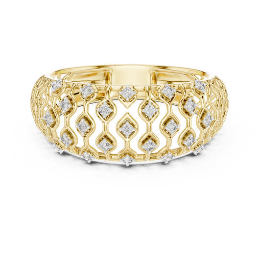 Domed Lattice Moissanite Band in yellow 925 sterling silver, view 4