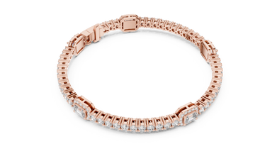 Emerald Halo Station Round Moissanite Tennis Bracelet in rose 925 sterling silver, view 3