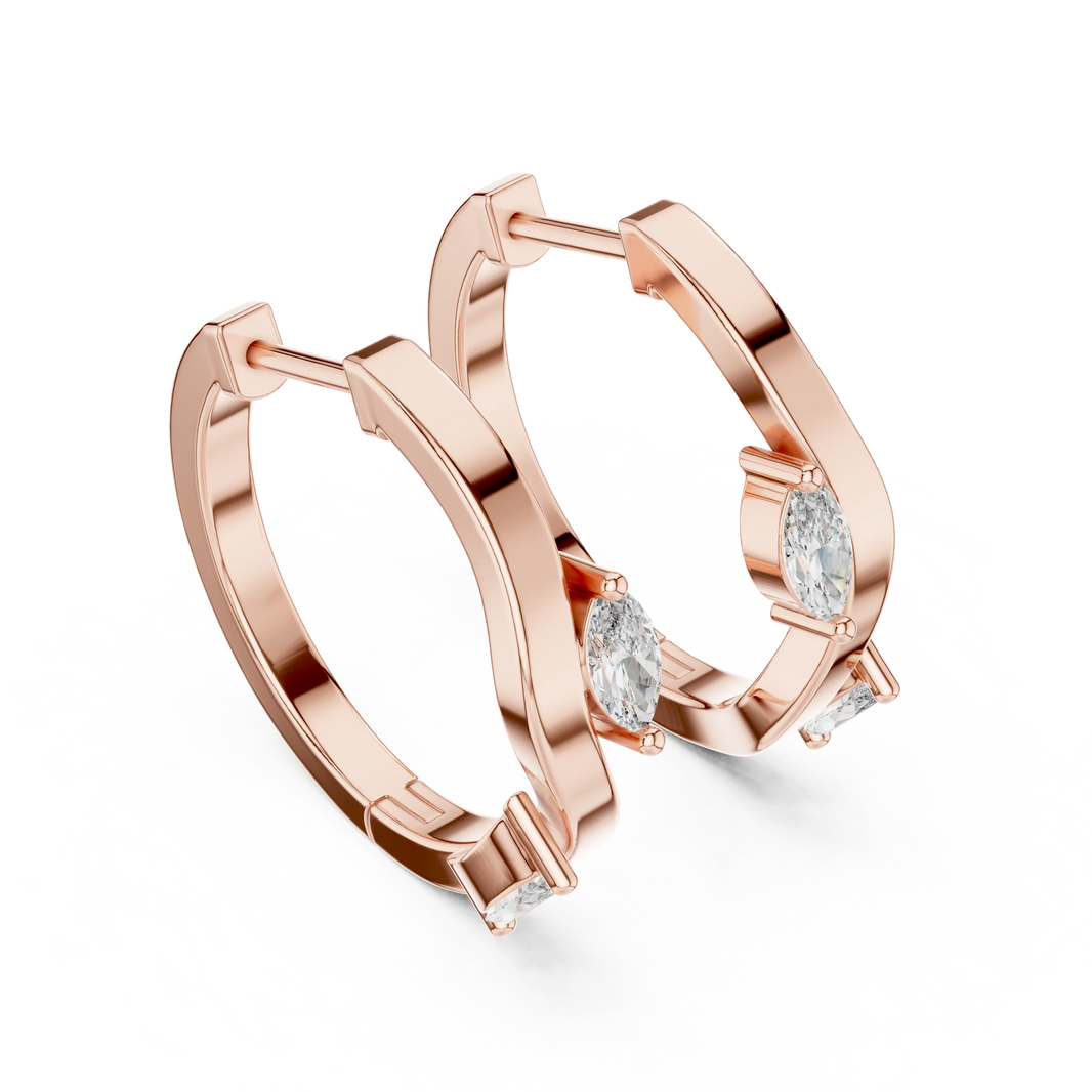 Marquise moissanite wave huggie hoop earrings in rose 925 sterling silver, view 2