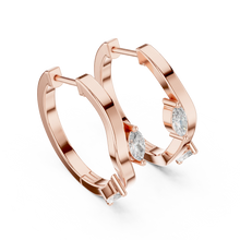 Marquise moissanite wave huggie hoop earrings in rose 925 sterling silver, view 2