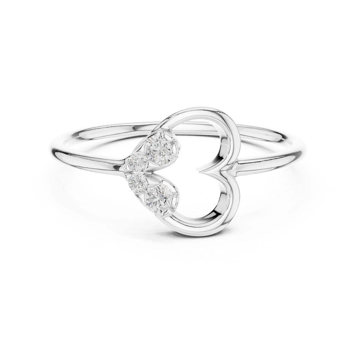 Sideways Heart Cluster Moissanite Ring in white 925 sterling silver, view 4