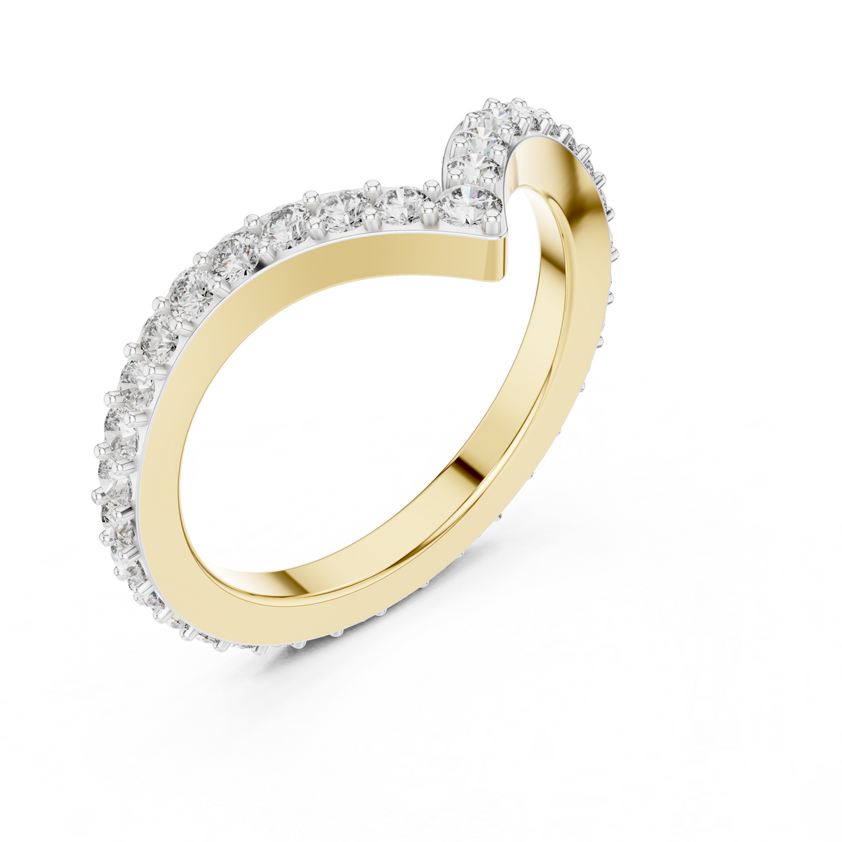 Pavé Chevron Moissanite Ring in yellow 925 sterling silver, view 2