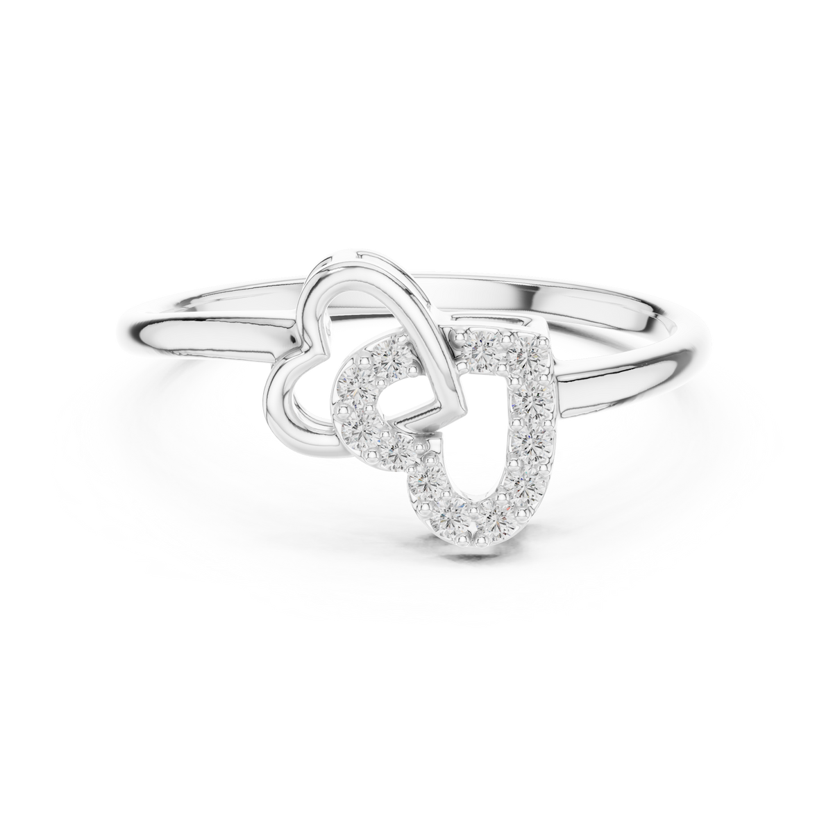 Interlocking Pavé Hearts Moissanite Ring in white 925 sterling silver, view 4