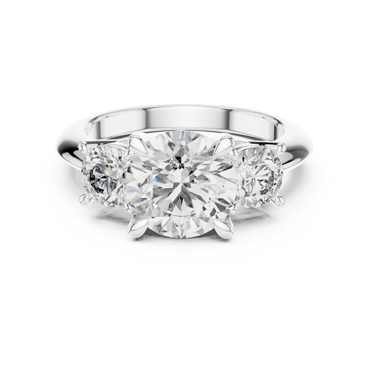 Round Three Stone Moissanite Statement Ring in white 925 sterling silver, view 4