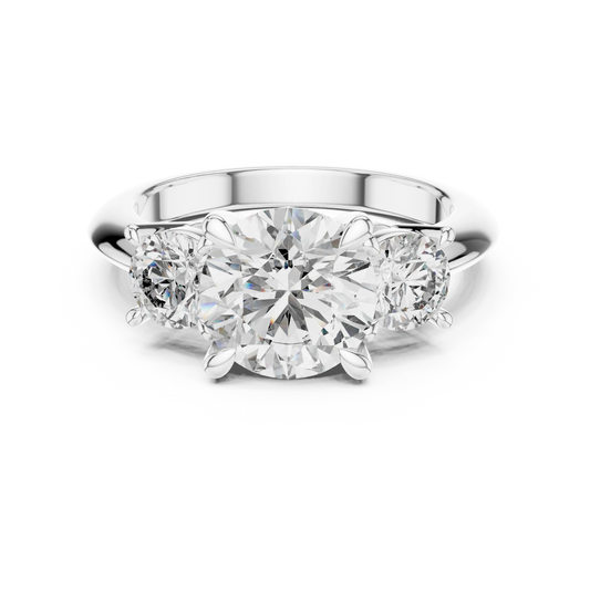 Round Three Stone Moissanite Statement Ring in white 925 sterling silver, view 4