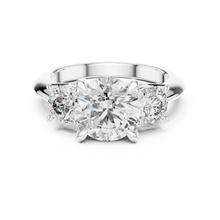 Round Three Stone Moissanite Statement Ring in white 925 sterling silver, view 4