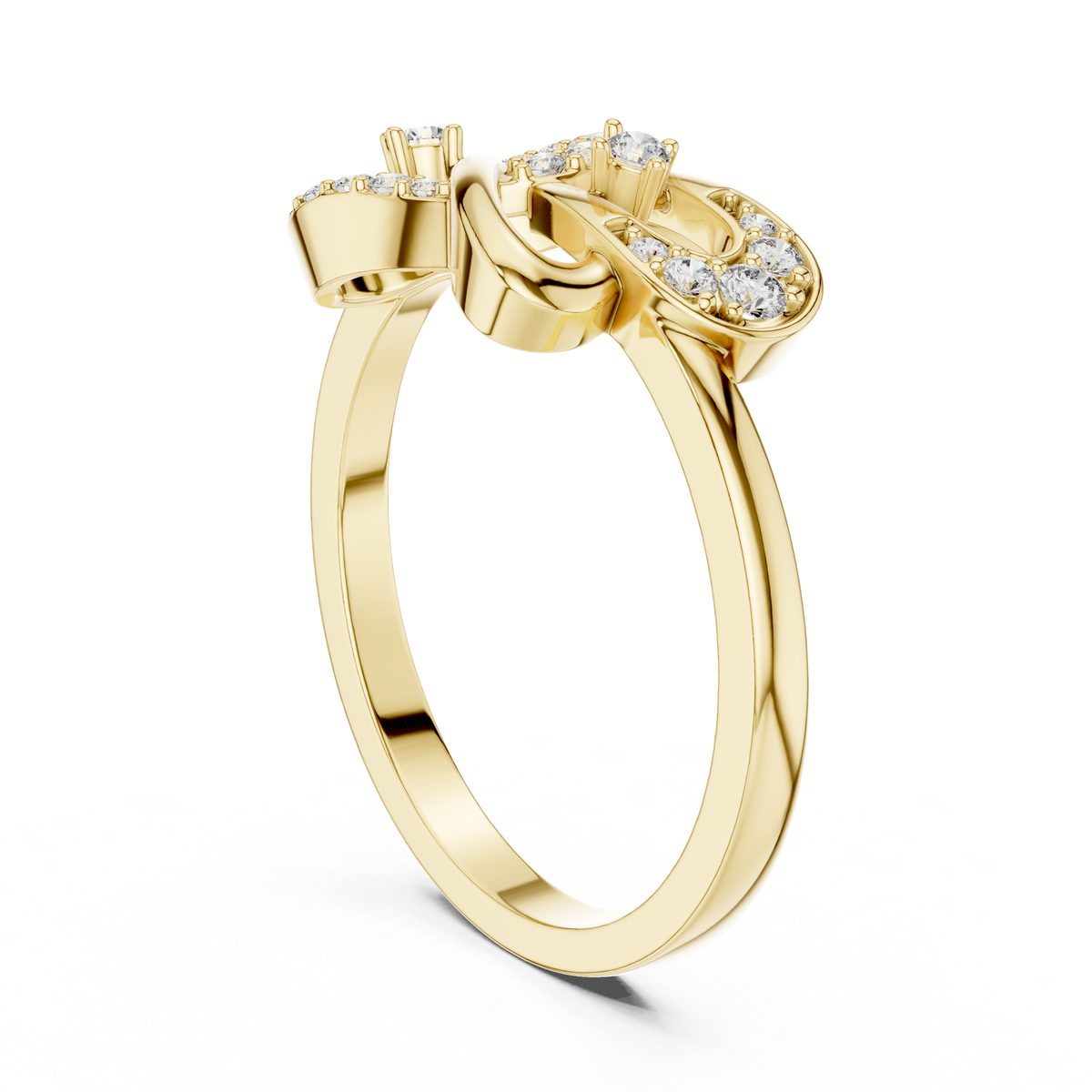 Infinity Loop Moissanite Ring with Collet Accents in yellow 925 sterling silver, view 1