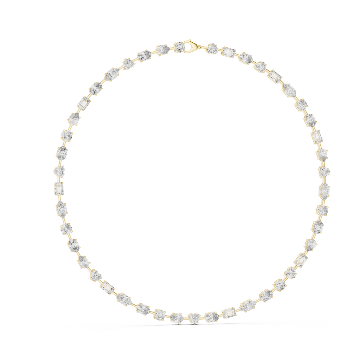 Mixed Shape Tennis Necklace in yellow 925 sterling silver, view 1