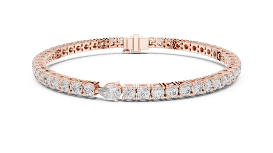 Pear Centre Round Moissanite Tennis Bracelet in rose 925 sterling silver, view 1