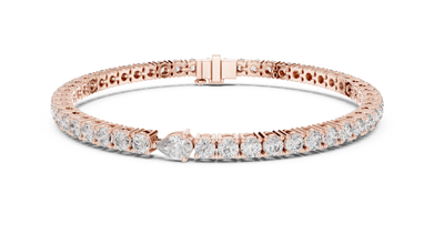 Pear Centre Round Moissanite Tennis Bracelet in rose 925 sterling silver, view 1