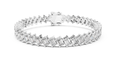 Diagonal Emerald Cut Moissanite Tennis Bracelet in white 925 sterling silver, view 1