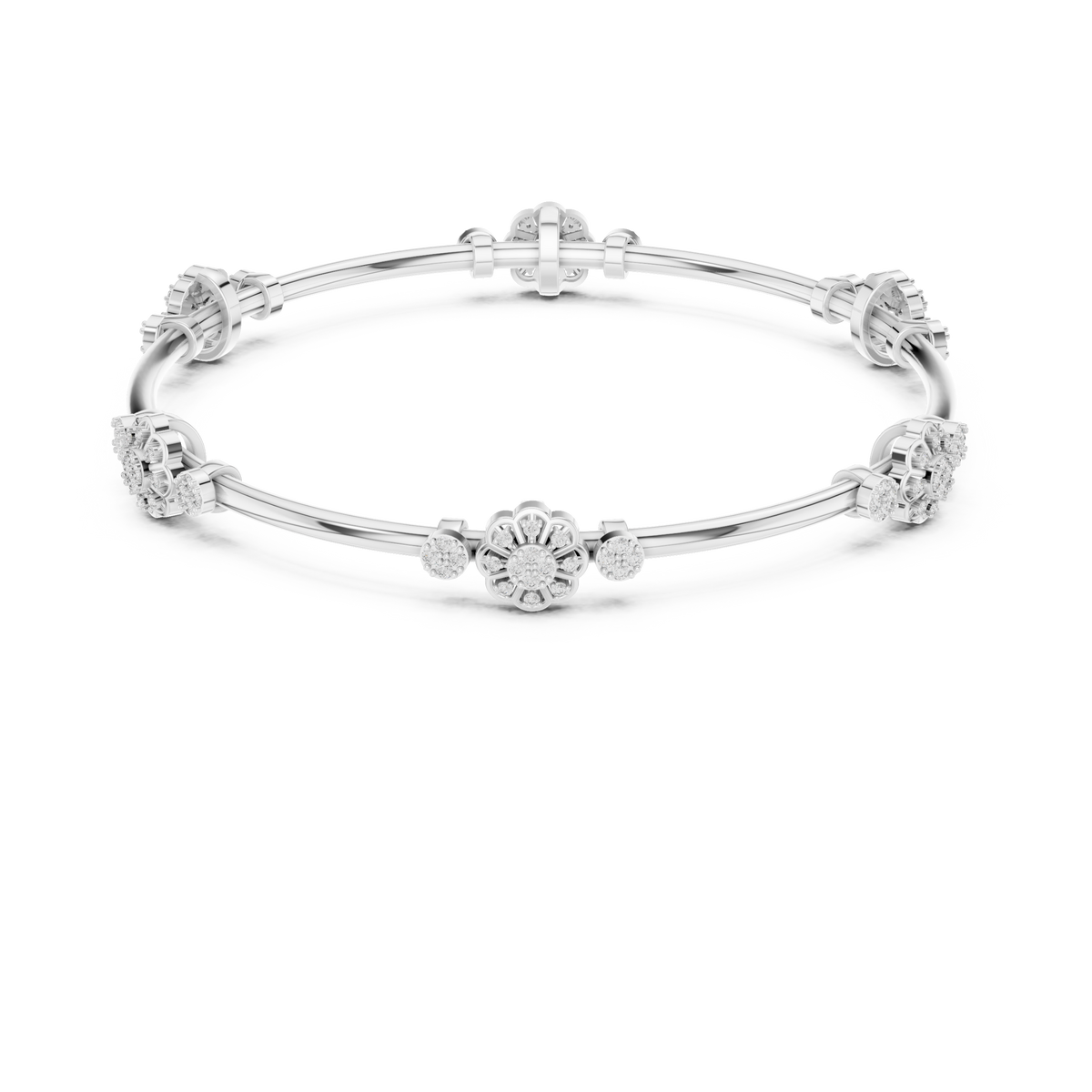 Flower Cluster Moissanite Bangle in white 925 sterling silver, view 4
