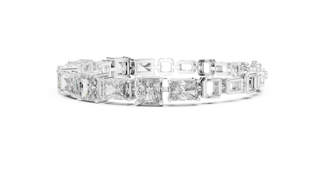 Radiant and Asscher Station Moissanite Link Bracelet in white 925 sterling silver, view 4