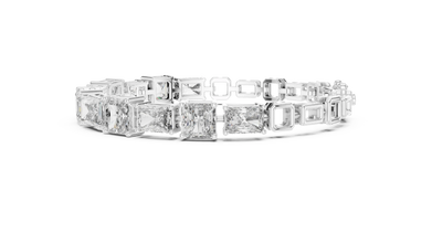 Radiant and Asscher Station Moissanite Link Bracelet in white 925 sterling silver, view 4