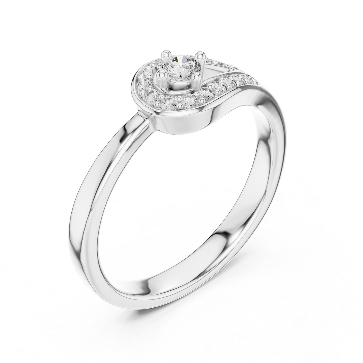 Pavé Teardrop Loop Moissanite Ring in white 925 sterling silver, view 2