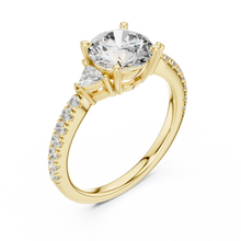Round Moissanite Ring with Trillion Sides and Pavé Band in yellow 925 sterling silver, view 2