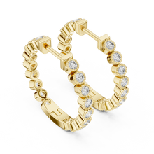 Moissanite milgrain bezel inside out hoop earrings in yellow 925 sterling silver, view 2