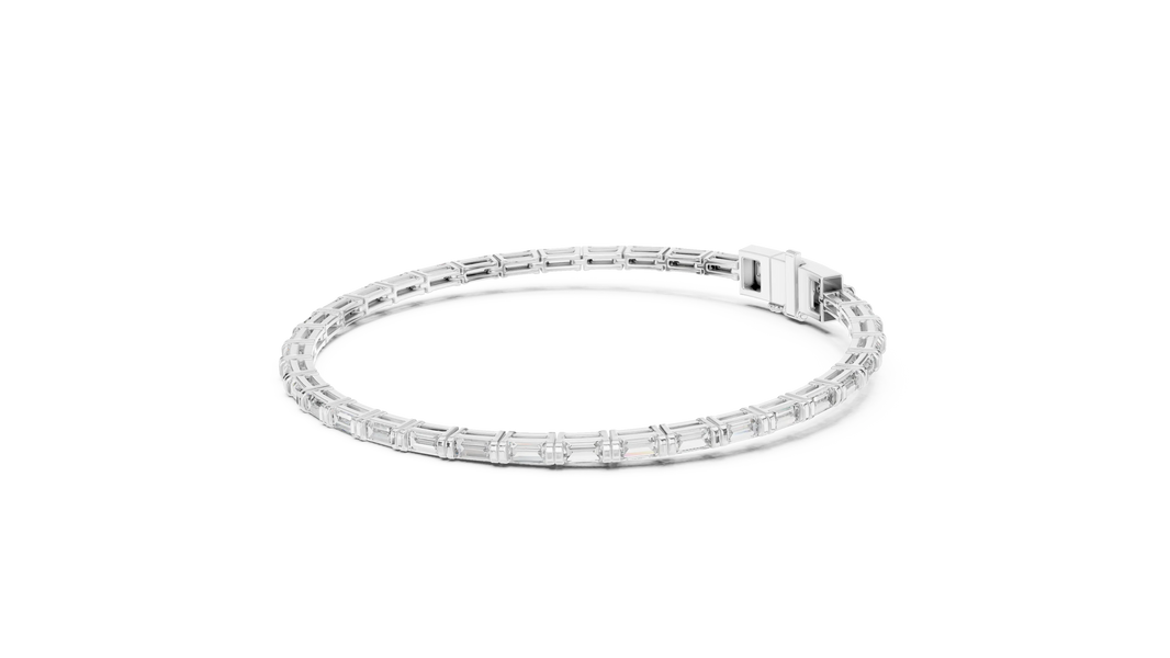 Baguette Moissanite Link Bracelet in white 925 sterling silver, view 2