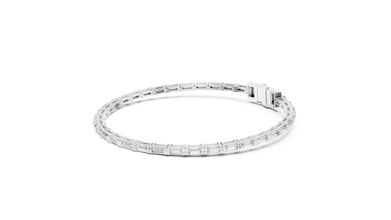 Baguette Moissanite Link Bracelet in white 925 sterling silver, view 2