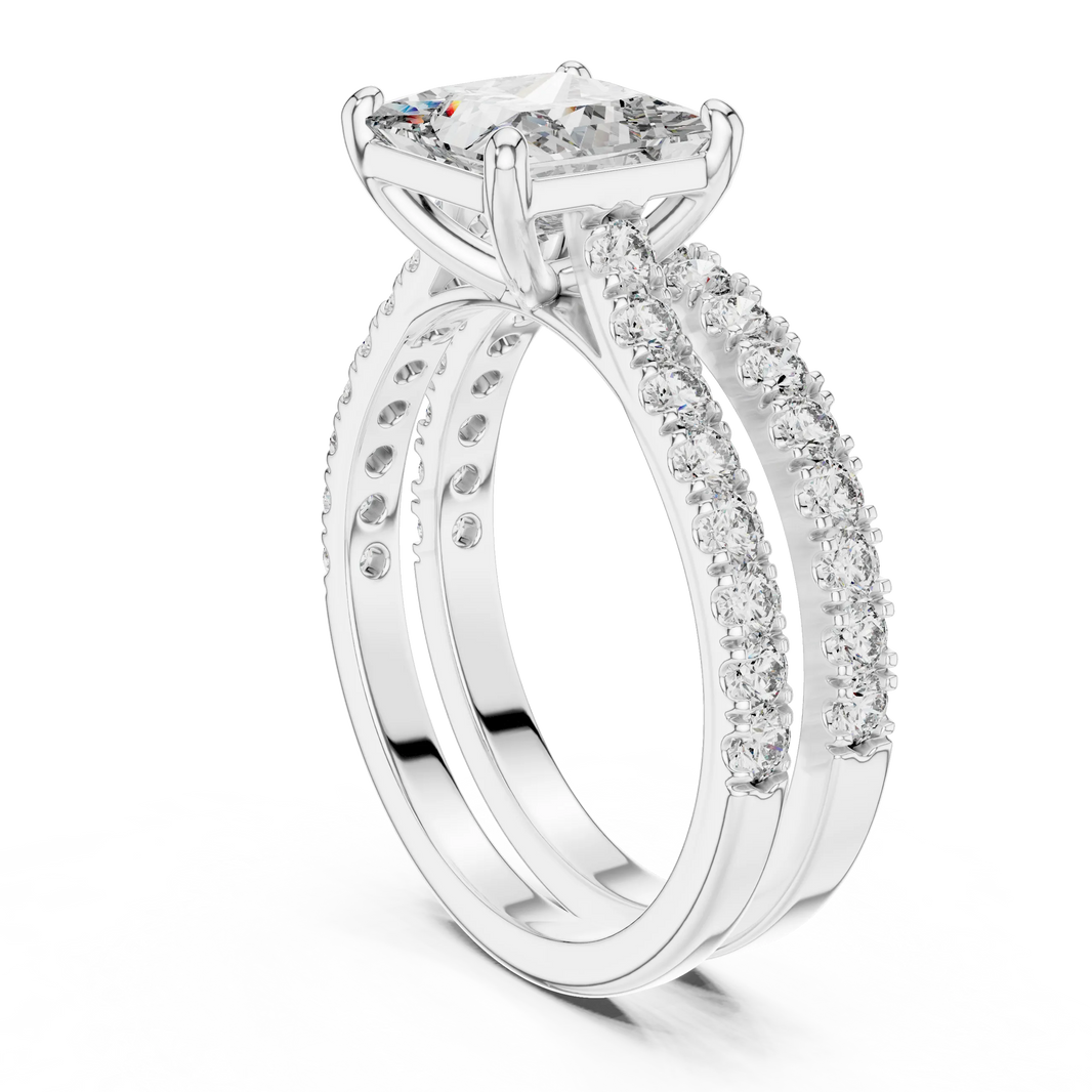 Princess Cut Moissanite Double Pavé Band Ring in white 925 sterling silver, view 1