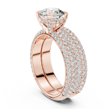 Round Solitaire Moissanite Ring with Wide Pavé Band in rose 925 sterling silver, view 1