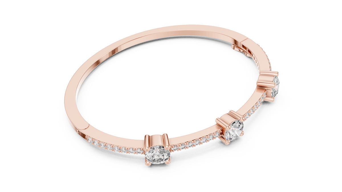Three Stone Moissanite Bangle in rose 925 sterling silver, view 3