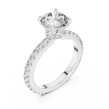 Round Solitaire Moissanite Ring with Hidden Halo and Pavé Band in white 925 sterling silver, view 2