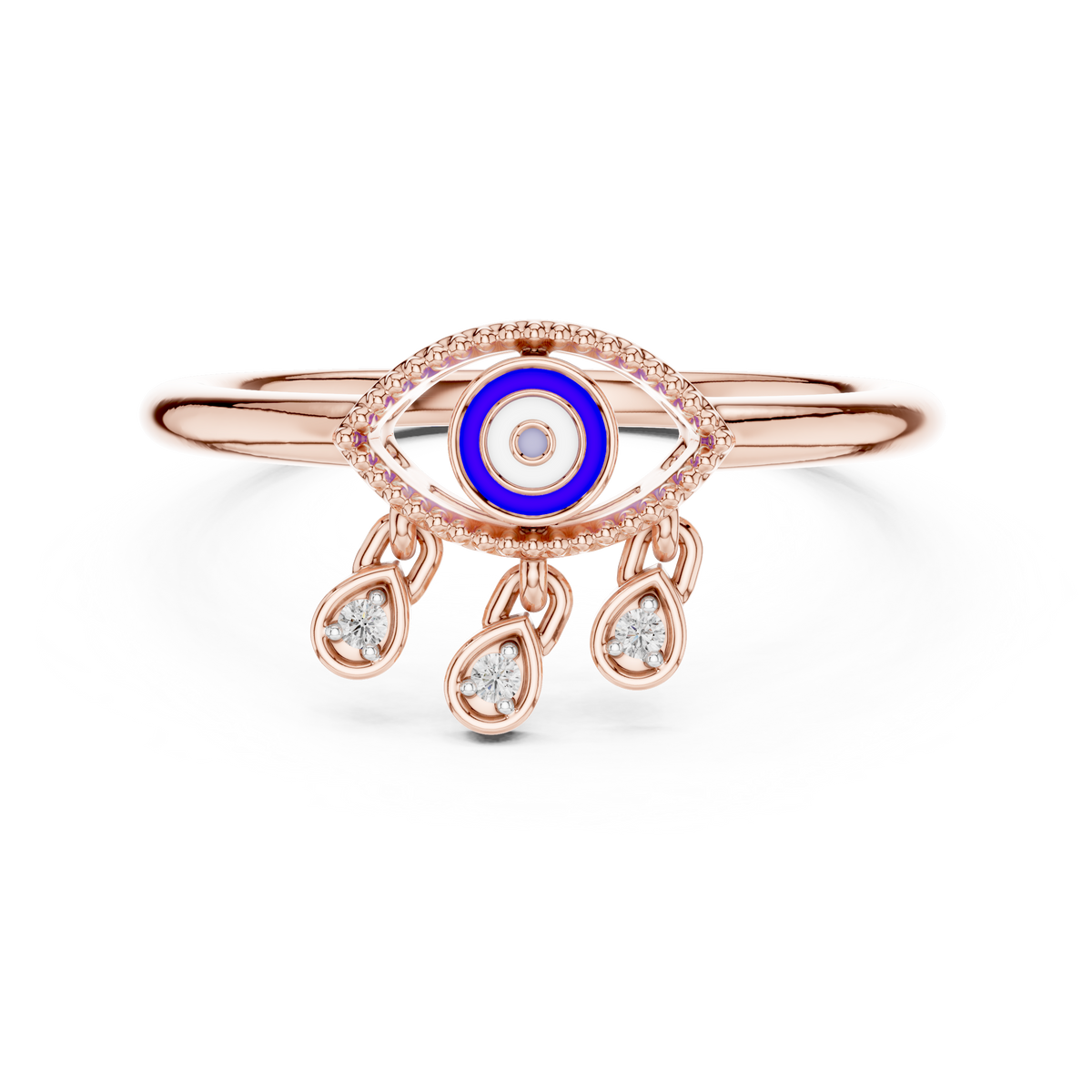 Blue Evil Eye Moissanite Charm Ring in rose 925 sterling silver, view 4