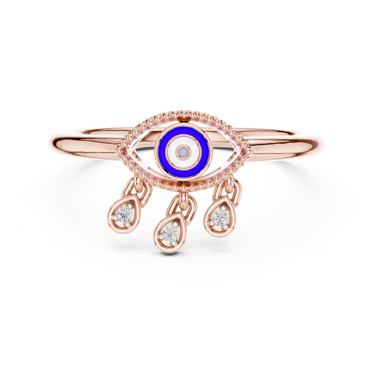 Blue Evil Eye Moissanite Charm Ring in rose 925 sterling silver, view 4