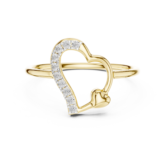 Tilted Pavé Heart Moissanite Ring in yellow 925 sterling silver, view 4