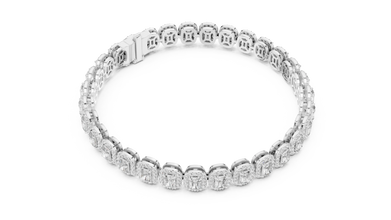 Radiant Cut Halo Moissanite Tennis Bracelet in white 925 sterling silver, view 3