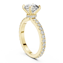 Round Solitaire Moissanite Ring with Hidden Halo and Pavé Band in yellow 925 sterling silver, view 1