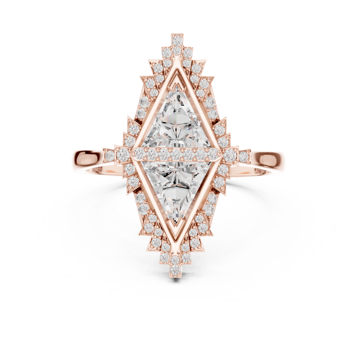 Art Deco Twin Triangle Moissanite Cocktail Ring in rose 925 sterling silver, view 4