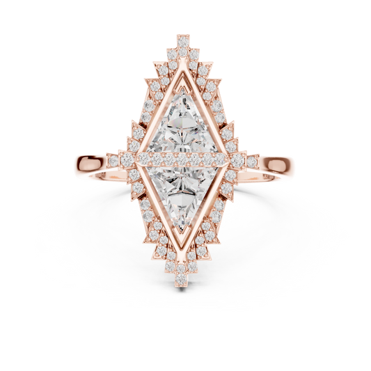 Art Deco Twin Triangle Moissanite Cocktail Ring in rose 925 sterling silver, view 4