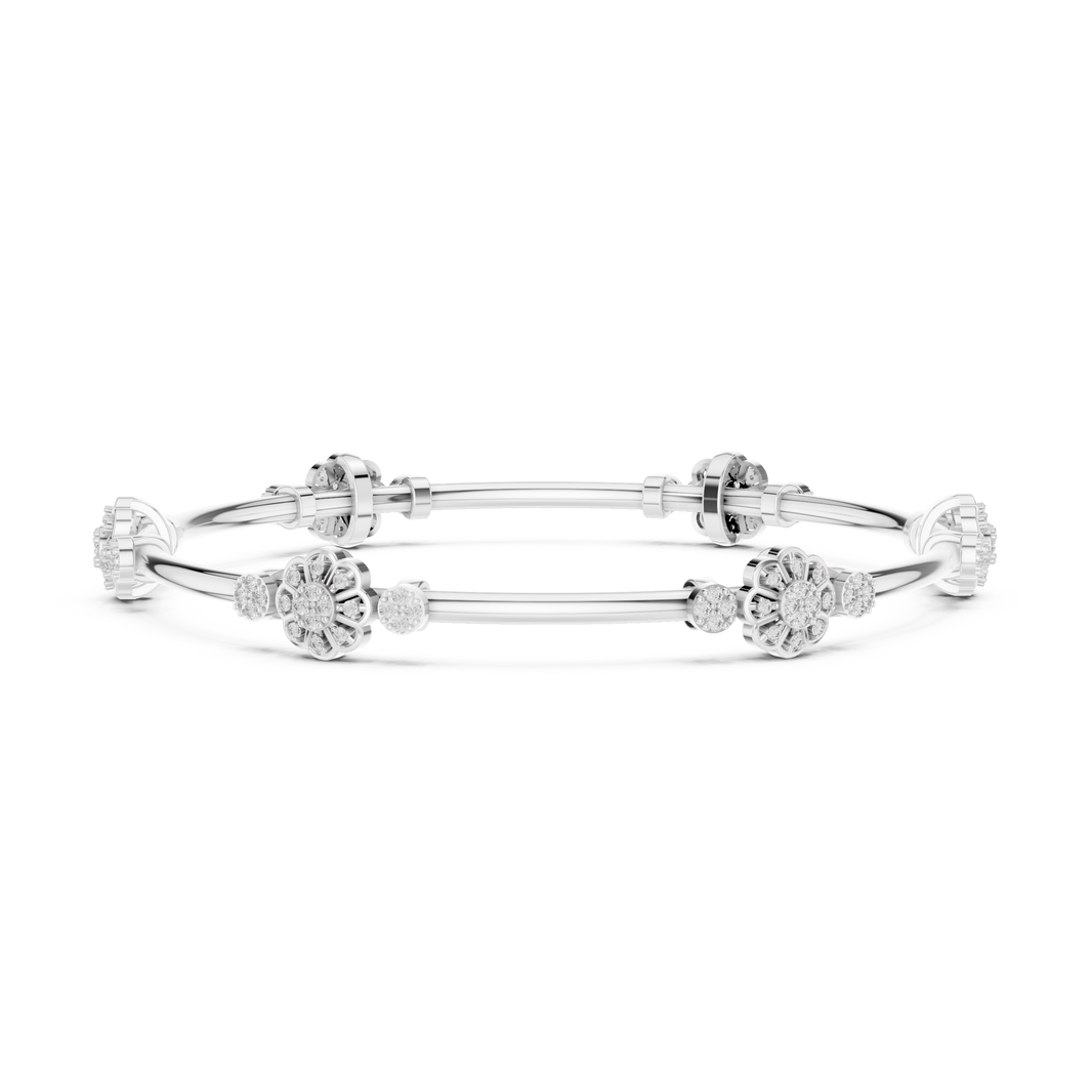 Flower Cluster Moissanite Bangle in white 925 sterling silver, view 3