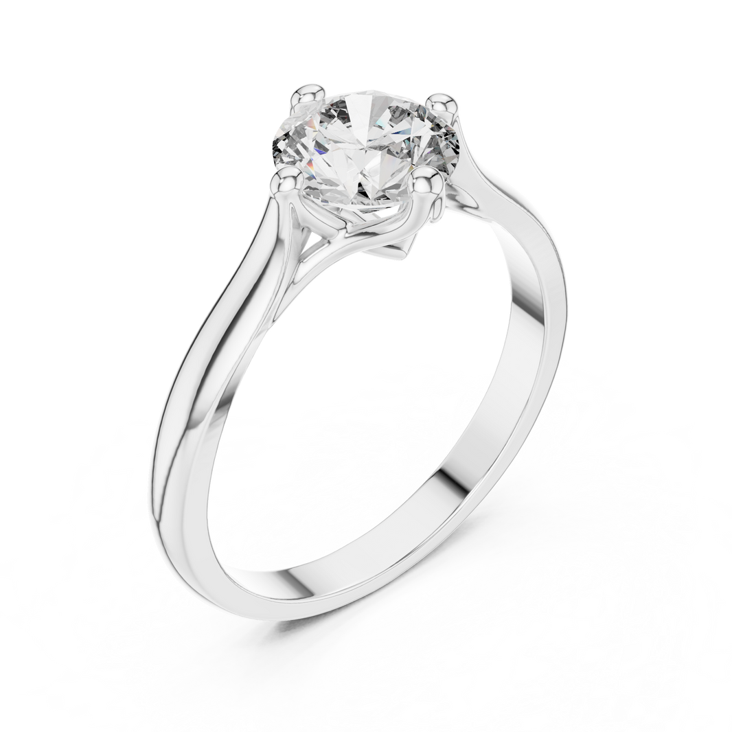 Round Compass Set Moissanite Split Cathedral Solitaire Ring in white 925 sterling silver, view 2