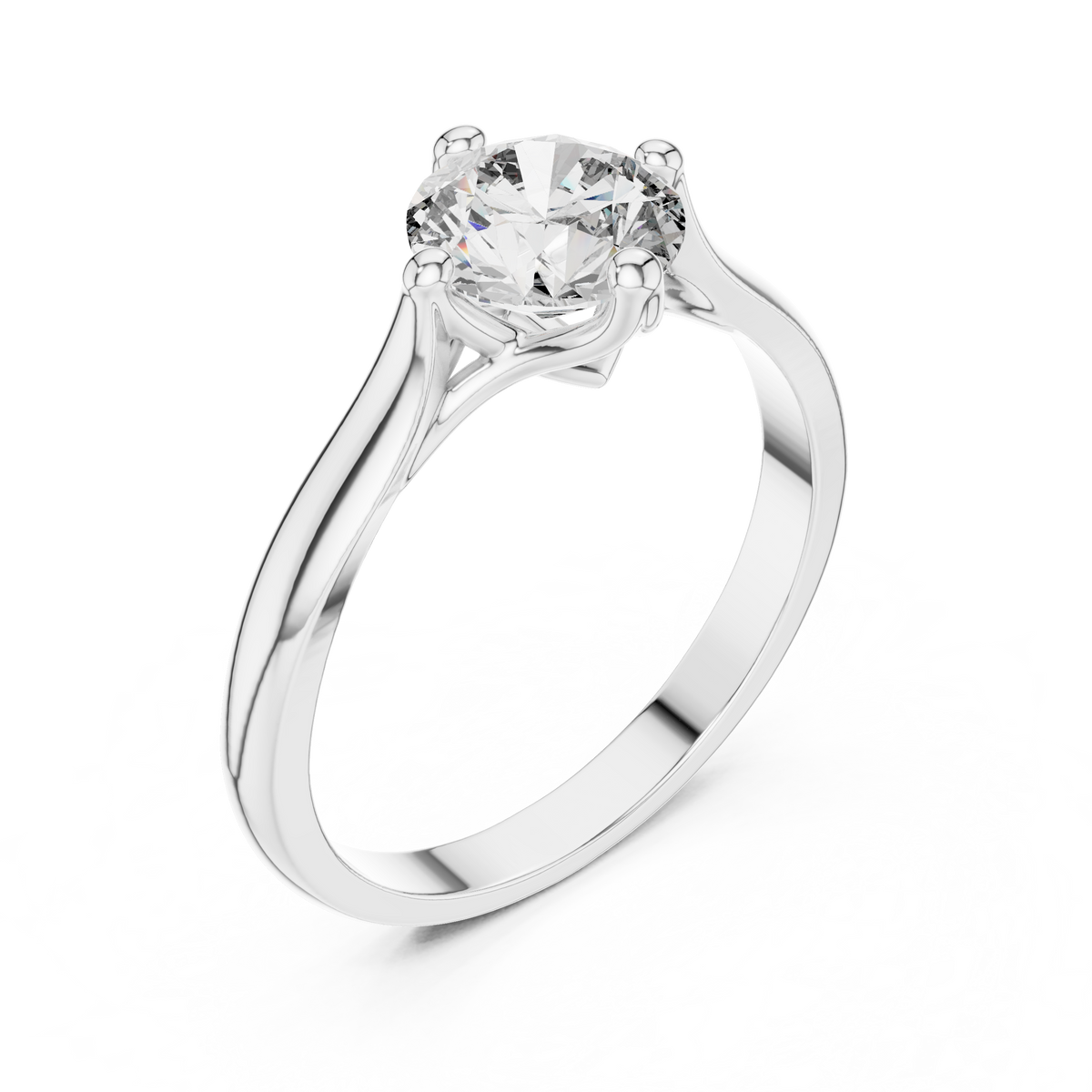 Round Compass Set Moissanite Split Cathedral Solitaire Ring in white 925 sterling silver, view 2