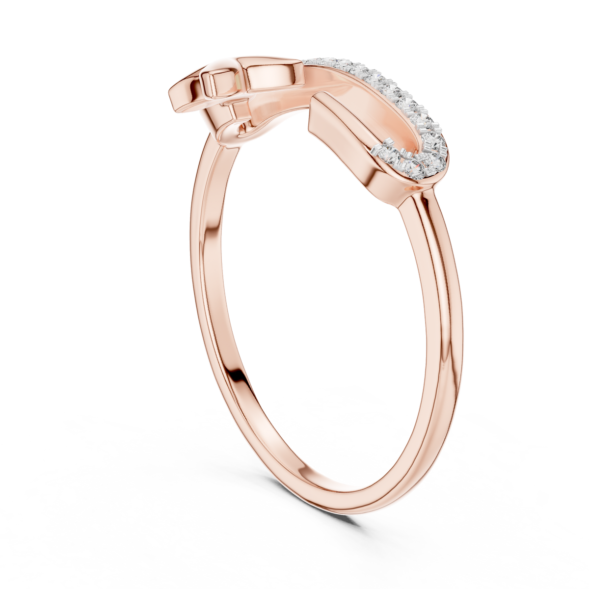 Pavé Bar Moissanite Ring with Clover Accent in rose 925 sterling silver, view 1