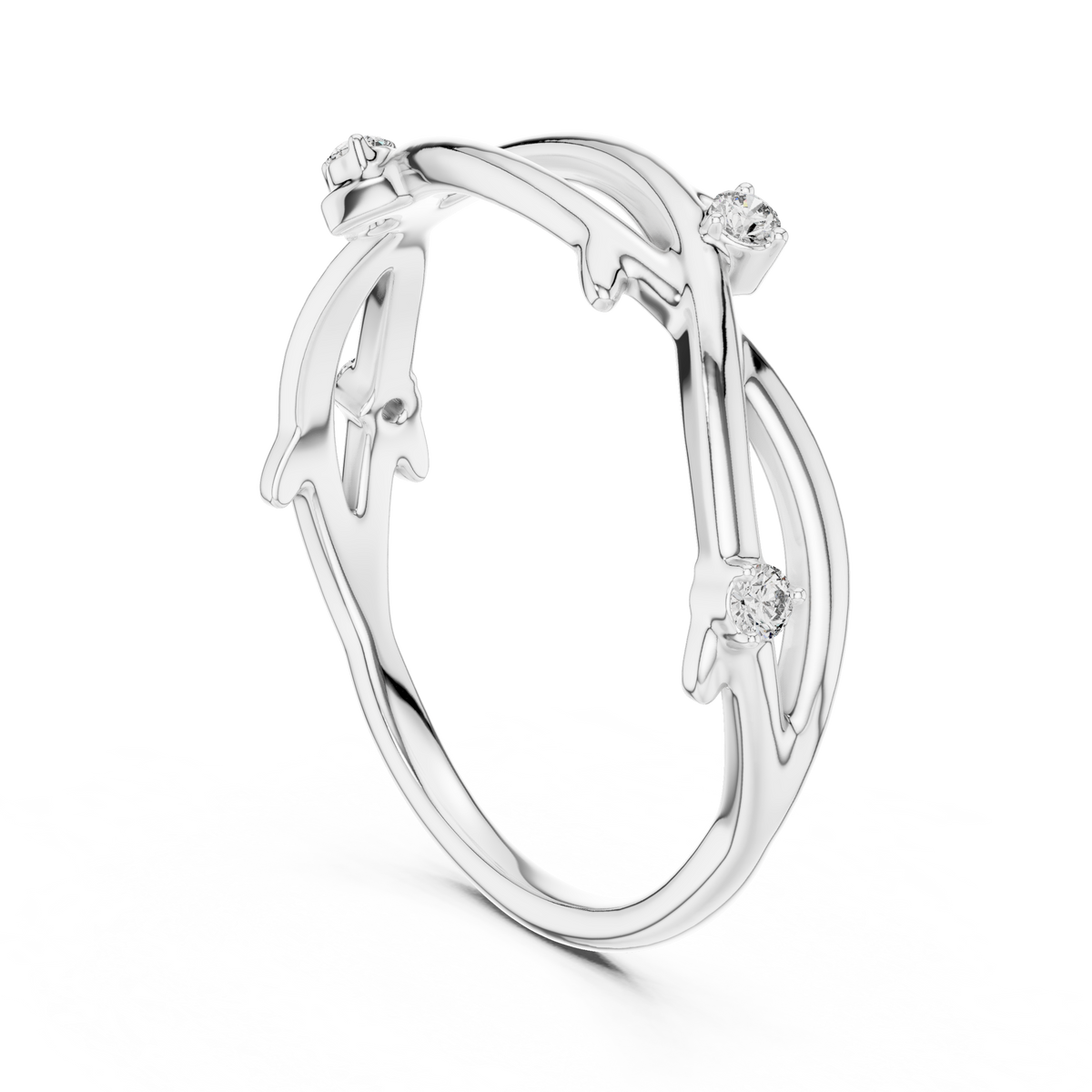 Twig Vine Moissanite Ring in white 925 sterling silver, view 1