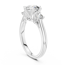 Round Three Stone Moissanite Engagement Ring in white 925 sterling silver, view 1