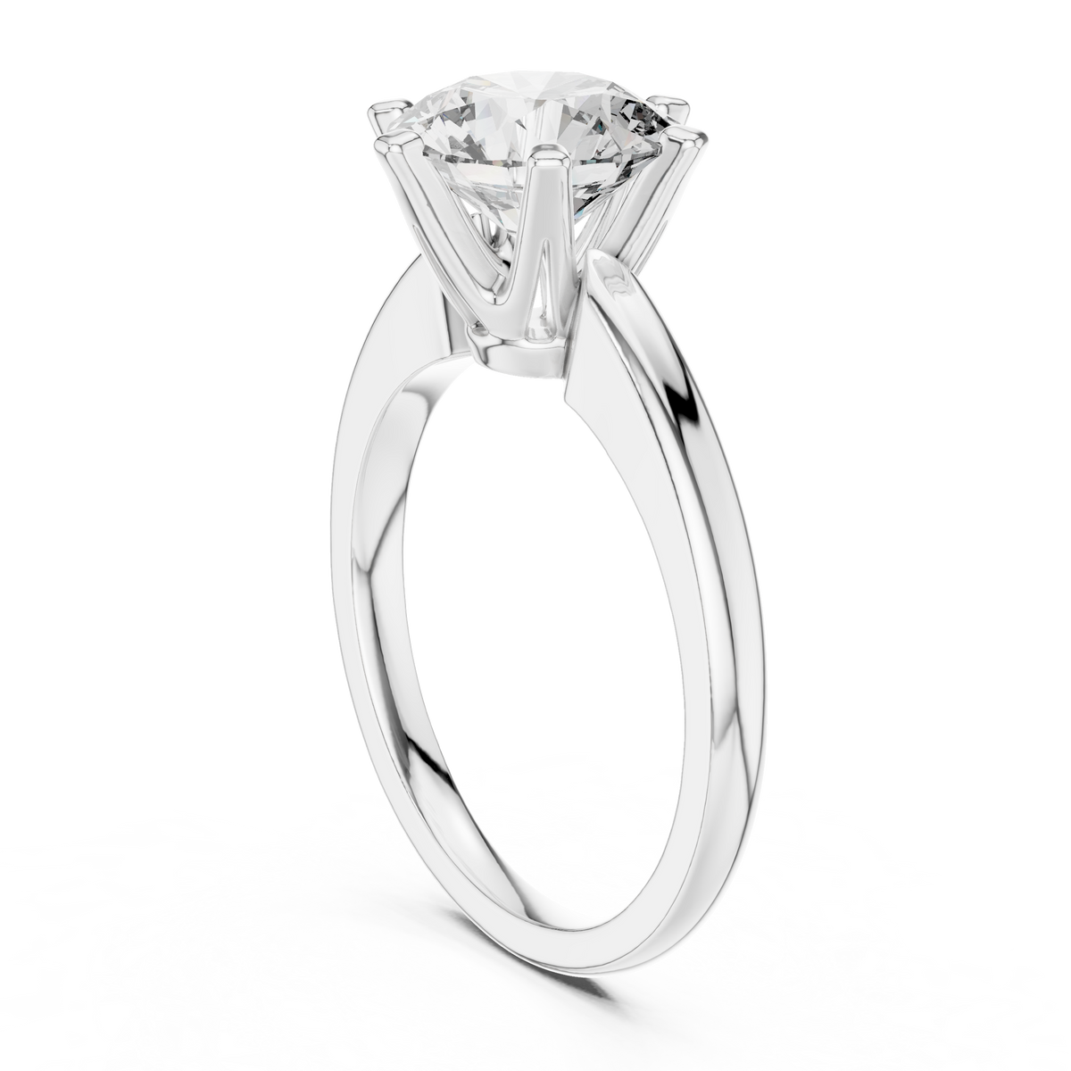 Round Six Prong Moissanite Solitaire Ring in white 925 sterling silver, view 1