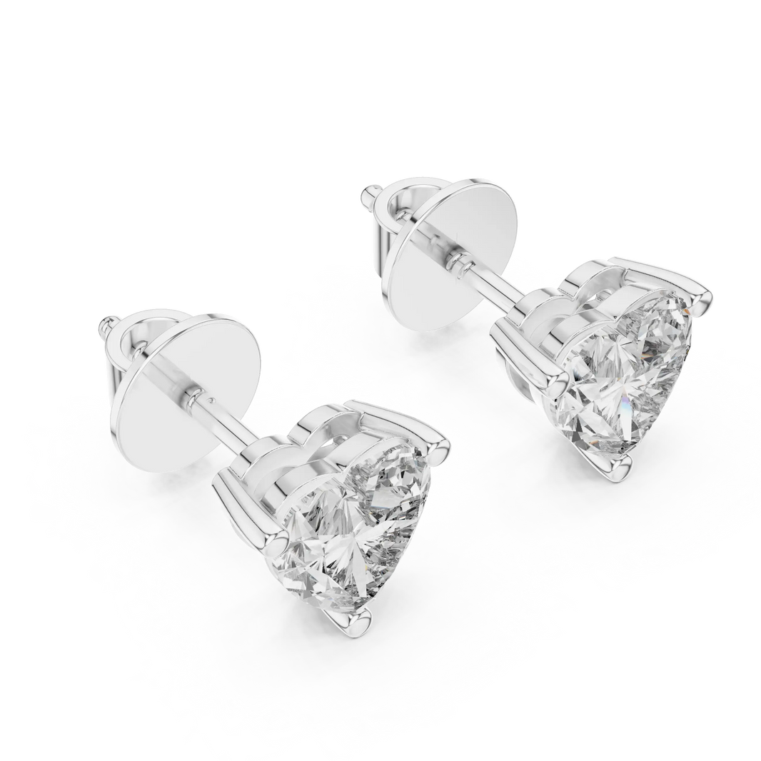 Heart moissanite stud earrings in white 925 sterling silver, view 2