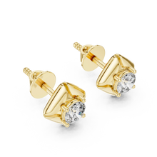 Round moissanite petal frame stud earrings in yellow 925 sterling silver, view 2