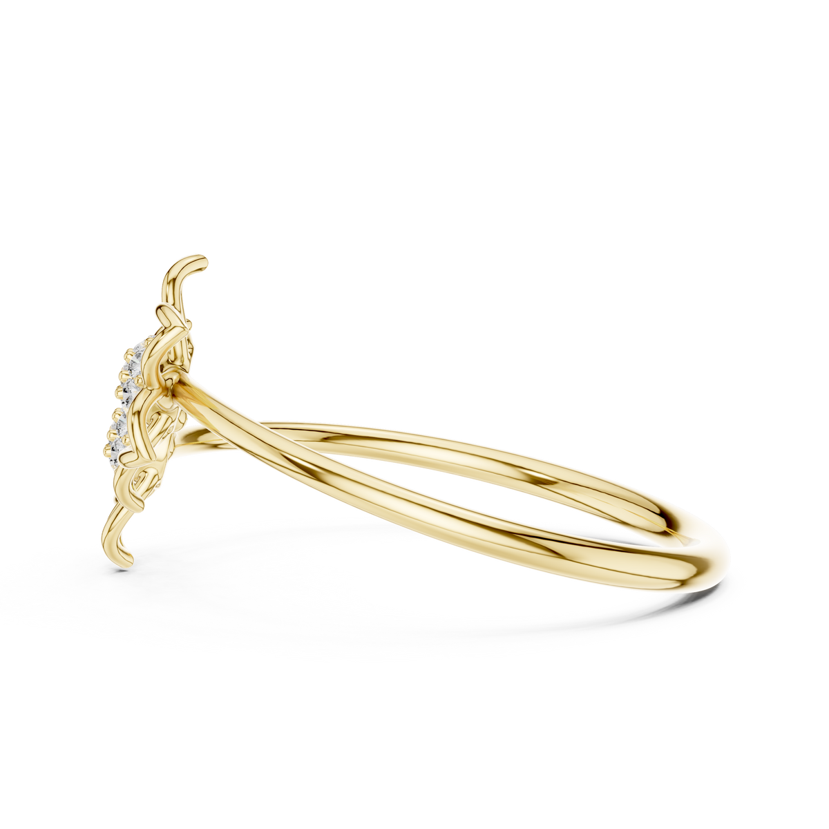 Double Open Flower Moissanite Ring in yellow 925 sterling silver, view 3